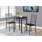 Monarch Specialties 1013 3-Piece Dining Set - Black Metal And Top-Kitchen or Dining room set