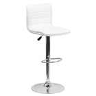 Flash Furniture Contemporary Vinyl Adjustable Height Barstool with Horizontal Stitch Back & Chrome Base - White-Mid-Back Design