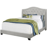 Monarch Specialties 5967Q Queen Size Bed - Light Grey Velvet With Chrome Trim-Upholstered floor length wing back headboard, side and end rails in a rich light grey velvet-look fabric