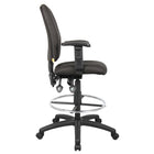 Nicer Interior Multi-Function Fabric Drafting Chair - Adjustable Arms - Black-Nylon base; 20" diameter chrome Footring; Hooded double wheel casters