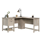 Sauder 59"W Edge Water L-Desk - Chalked Chestnut- Small drawer features metal runners and safety stops