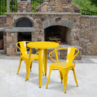 24'' Round Yellow Metal Indoor-Outdoor Table Set with 2 Arm Chairs (CH-51080TH-2-18ARM-YL-GG)-24"W x 24"D x 29"H
