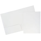 JAM Paper 2 Pocket Laminated Glossy Presentation Folders, White, 25 Pack-White Glossy Cardstock Folders