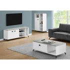 Monarch Specialties 2841 Tv Stand - 60"L/White/Grey Cement-Look Top-Robust media console with thick-panel construction features 2 storage cabinets and 3 shelves (1 is adjustable) offering flexible options for organizing entertainment center equipment and other items