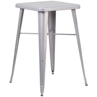Flash Furniture 24'' Square Metal Indoor/Outdoor Bar Height Table, Silver (CH31330SIL)-Silver/Metal, Rubber