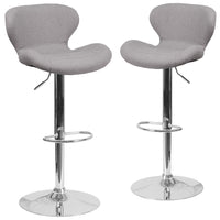 Flash Furniture Contemporary Adjustable Height Barstool with Curved Back & Chrome Base - Grey Fabric - 2 Pack-Set of 2 Contemporary Style Stools