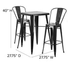 Flash Furniture 23.75" Square Black Metal Indoor-Outdoor Bar Table Set with 2 Stools with Backs-Designed for Indoor and Outdoor Use