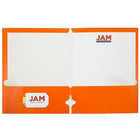JAM Paper 2 Pocket Laminated Glossy 3 Hole Punched School Folders, Orange, 25 Pack-Capacity: 200 sheets