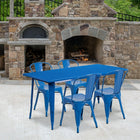 Flash Furniture 31.5'' x 63'' Rectangular Blue Metal Indoor-Outdoor Table Set with 4 Stack Chairs (ET-CT005-4-30-BL-GG)-Galvanized Steel, Metal, Rubber