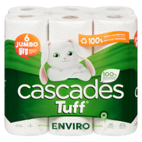 Cascades Tuff Enviro Jumbo Kitchen Roll Paper Towels - 100% recycled - 105 Sheets - White - 6 Pack-Jumbo roll with multi-size format sheets