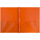 JAM Paper Plastic POP Two Pocket Clasp School Folders with Prong Clip Fasteners, Orange, 12 Pack (382ECorg)-Orange