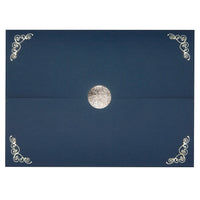 St. James Elite Medallion Fold Certificate Holders, Linen, Navy Blue with Silver Medallion, 5 Pack-Luxurious embossed silver medallion closure