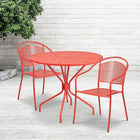 35.25'' Round Coral Indoor-Outdoor Steel Patio Table Set with 2 Round Back Chairs [CO-35RD-03CHR2-RED-GG]-Set Includes Table and 2 Chairs