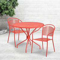 35.25'' Round Coral Indoor-Outdoor Steel Patio Table Set with 2 Round Back Chairs [CO-35RD-03CHR2-RED-GG]-Set Includes Table and 2 Chairs