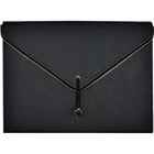 Winnable 13-Pockets Fashion Expanding File - Letter Size - Elastic & Button Closure - 9.75" x 13" - Black-Black with textured leather-like soft cover