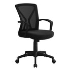 Monarch Specialties 7339 Office Chair - Black/Black Base-Mid-back office chair with fixed armrests in black, with breathable, polyester mesh fabric in black