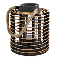 Truu Design Rattan and Wooden Lantern, 8 x 16 inches, Brown-Rope Handle