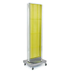 Azar Displays 16"W x 60"H 2-Sided Pegboard Floor Display with C-channels and Wheeled Base, Translucent Yellow (700258-YEL)-Includes Acrylic Sign Holder strip & 5" W C-channels running the length of each side and stands on 20" W x 5" H x 16" D metal base on wheels