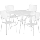 35.5'' Square White Indoor-Outdoor Steel Patio Table Set with 4 Square Back Chairs [CO-35SQ-02CHR4-WH-GG]-White Powder Coat Finish