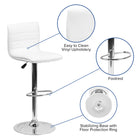 Flash Furniture Contemporary Vinyl Adjustable Height Barstool with Horizontal Stitch Back & Chrome Base - White - 2 Pack-Height Adjustable Seat with Gas Lift