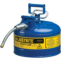 Justrite Type II AccuFlow Safety Cans, 5/8" x 11 1/2" x 12", Blue-AccuFlow™ exclusive Safe-Squeeze® trigger mechanism allows for smooth flow and accurate pouring