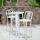 24'' Round White Metal Indoor-Outdoor Bar Table Set with 2 Vertical Slat Back Barstools [CH-51080BH-2-30VRT-WH-GG]-24"W x 24"D x 41"H