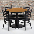 Flash Furniture 36" Round Natural Laminate Table Set with Round Base & 4 Ladder Back Metal Chairs - Black Vinyl Seat-Set Includes 4 Chairs, Round Table Top and Round Base