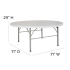Flash Furniture 72" Round Bi-Fold Granite Plastic Banquet & Event Folding Table with Carrying Handle - White-Folds in half for storage and travel