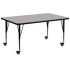 Flash Furniture Mobile 30"W x 72"L Rectangular Grey Thermal Laminate Activity Table - Height Adjustable Short Legs-Popular Rectangular Activity Table