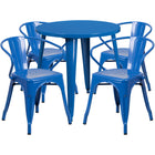 30'' Round Blue Metal Indoor-Outdoor Table Set with 4 Arm Chairs (CH-51090TH-4-18ARM-BL-GG)-Indoor Outdoor Sets