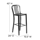 Flash Furniture 30" High Black Metal Indoor-Outdoor Barstool with Vertical Slat Back-Designed for Indoor and Outdoor Use