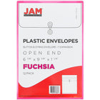 JAM Paper Plastic Envelopes with Button and String Tie Closure, Open End, 6.25 x 9.25, Fuchsia Pink Poly, 12 Pack (472B1FU)-1" expansion