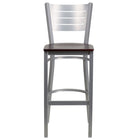 Flash Furniture HERCULES Series Silver Slat Back Metal Restaurant Barstool - Mahogany Wood Seat-Metal Barstool
