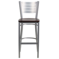 Flash Furniture HERCULES Series Silver Slat Back Metal Restaurant Barstool - Mahogany Wood Seat-Metal Barstool