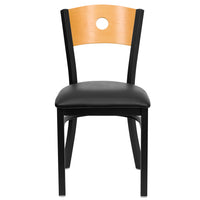 Flash Furniture HERCULES Series Black Circle Back Metal Restaurant Chair - Natural Wood Back, Black Vinyl Seat - 2 Pack-Set of 2 Metal Dining Chairs