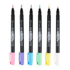 Tombow Fudenosuke Pastel Brush Pens - 6 Pack-Marker colors include: White, Pale Yellow, Light Green, Light Blue, Lavender, and Soft Pink.