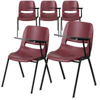 Flash Furniture Burgundy Ergonomic Shell Chair with Left Handed Flip-Up Tablet Arm-Set of 5 Multipurpose Tablet Arm Chairs