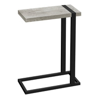 Monarch Specialties 2858 Accent Table - Grey Reclaimed Wood-Look/Black Metal-C-shaped accent table with a thick, rectangular tabletop in a grey reclaimed wood-look finish