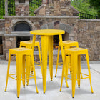 24'' Round Yellow Metal Indoor-Outdoor Bar Table Set with 4 Square Seat Backless Barstools (CH-51080BH-4-30SQST-YL-GG)-24"W x 24"D x 41"H