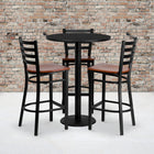 Flash Furniture 30" Round Black Laminate Table Set with 3 Ladder Back Metal Barstools - Cherry Wood Seat-Set Includes 3 Barstools, Round Table Top and Round Base