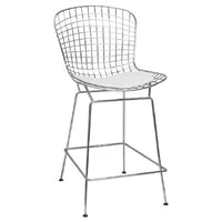Nicer Furniture Bertoia Chrome Wire Frame Barstool - White-Seat and base made from welded steel rods