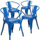 Flash Furniture Commercial Grade Metal Indoor-Outdoor Chair with Arms - Blue-Stack Quantity: 8