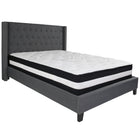 Flash Furniture Riverdale Queen Size Tufted Upholstered Platform Bed with Pocket Spring Mattress - Dark Grey Fabric-Bed