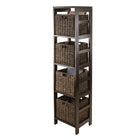 Winsome Granville 5-Piece Storage Tower Shelf with 4 Foldable Baskets, Espresso-Includes 4 small foldable baskets made from corn husk in chocolate colour