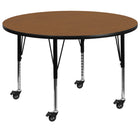 Flash Furniture Mobile 42'' Round Activity Table, Oak Laminate Top, Height-Adjustable Preschool Legs (XUA42RNDOKTPC)-Oak/Chrome, Laminate, Steel