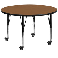 Flash Furniture Mobile 42'' Round Activity Table, Oak Laminate Top, Height-Adjustable Preschool Legs (XUA42RNDOKTPC)-Oak/Chrome, Laminate, Steel