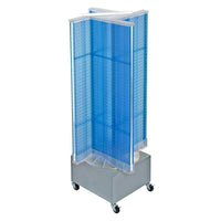 Azar Displays 13.5"W x 44"H 4-Sided Pinwheel Pegboard Display with Wheeled Base, Translucent Blue (700445-BLU)-Includes four panels & Acrylic Sign Holder strip and stands on a 16" W x 12" H wheeled base