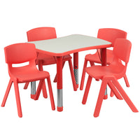 Flash Furniture 21.875"W x 26.625"L Rectangular Plastic Height Adjustable Activity Table Set with 4 Chairs - Red-Multipurpose Kids Table Set
