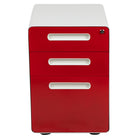 Flash Furniture Ergonomic 3-Drawer Mobile Locking Filing Cabinet with Anti-Tilt Mechanism & Letter/Legal Drawer - White/Red-Modern 3-Drawer Filing Cabinet with White Frame and Red Faceplate