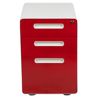 Flash Furniture Ergonomic 3-Drawer Mobile Locking Filing Cabinet with Anti-Tilt Mechanism & Letter/Legal Drawer - White/Red-Modern 3-Drawer Filing Cabinet with White Frame and Red Faceplate